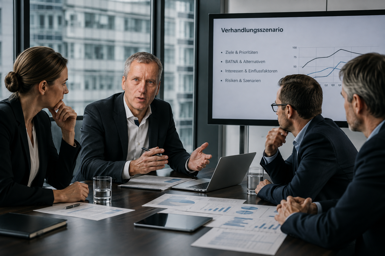 Führungskräfte bei der strategischen Vorbereitung einer Verhandlung