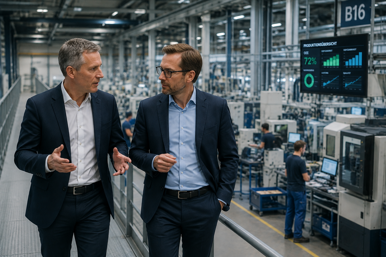 Zwei Führungskräfte im Gespräch über KI-Strategie